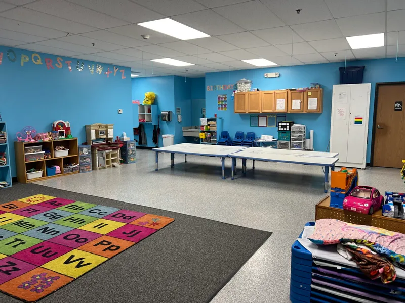 Classroom with alphabet carpet